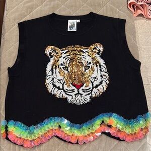 Queen of sparkles black tiger sweater top